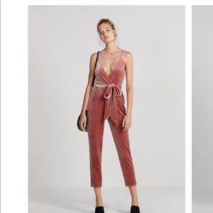 pink velvet jumpsuit from express